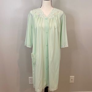 Vintage housecoat robe 60’s housewife lace retro mint Brady bunch mid century